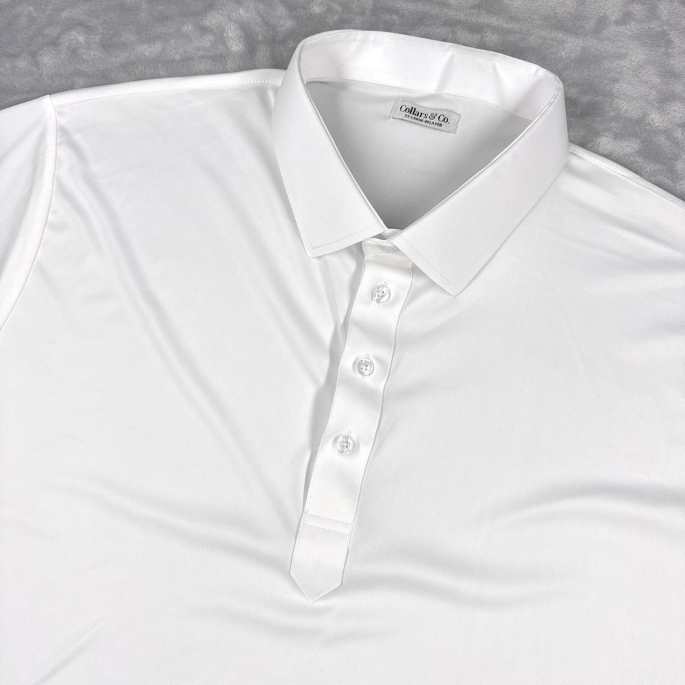 COLLARS & CO Dress Collar Polo Mens 2XL White Relaxed Fit Performance Shirt Golf